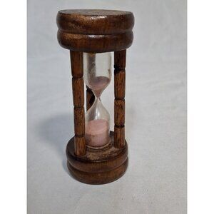 Vintage Wooden Hourglass Glass 3 Minute Egg Kitchen Timer Pink Sand 4" Works